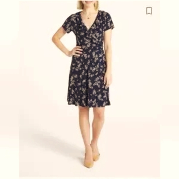 Nwt 41 Hawthorn Floral Black Cream Faux Wrap Dress Knee Lenth Spring Summer Mesh - Picture 1 of 5